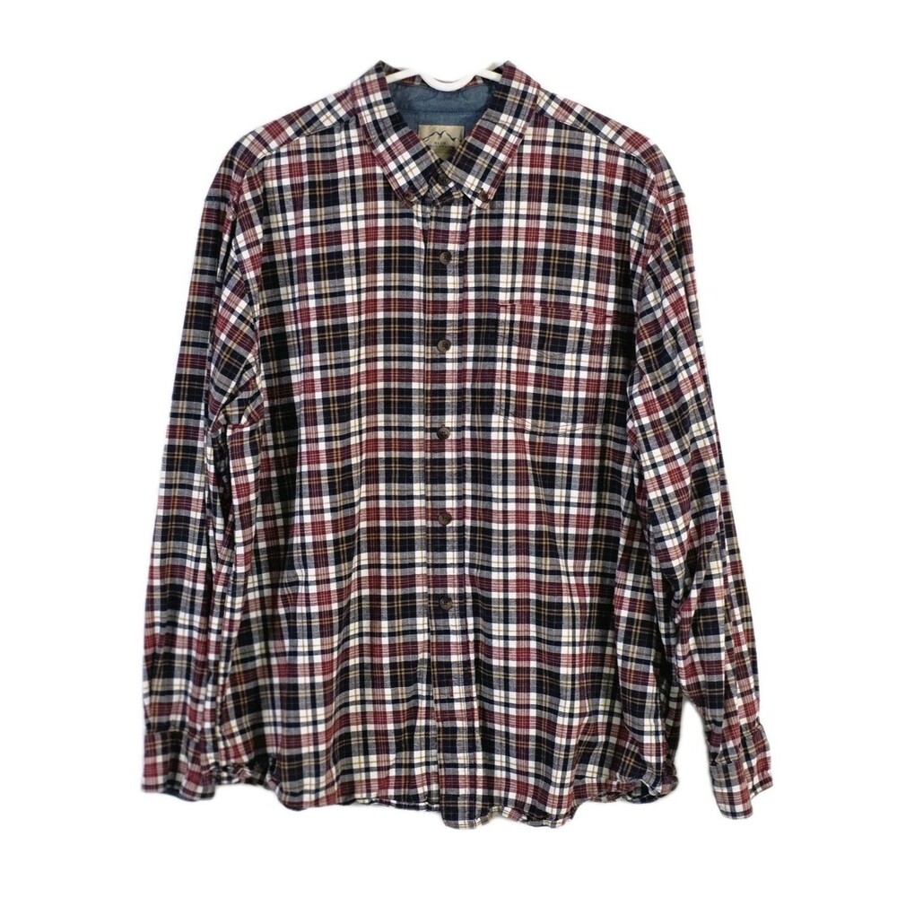 Blue Mountain Men's XL Blue Red‎ Plaid Pocket Long Sleeve Button Down Shirt